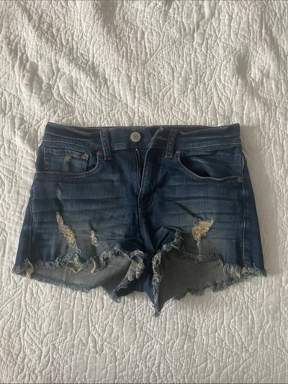Women’s Dark Blue Distressed Denim Cutoff Shorts